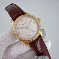 Silver dial+yellow gold case+brown strap