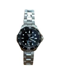 TAG HEUER Aquaracer Professional 300M Automatic Men's Watch Size Stainless Steel Case Leather STRAP Silver Case New