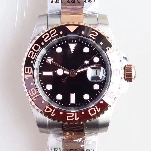 Jason007 U1 Store ST9 40MM Automatic Black Dial watch Root Beer Men Wristwatch Mens Watches Rose Gold Two Tone Stainless Steel Bracelet Everose Gold Markers