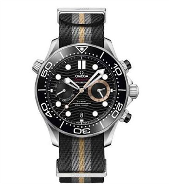 Omega Seamaster Diver 300M Chronograph 007 Quartz Stainless Steel Mens Watch Stainless Steel Case Silver Case Nato Strap