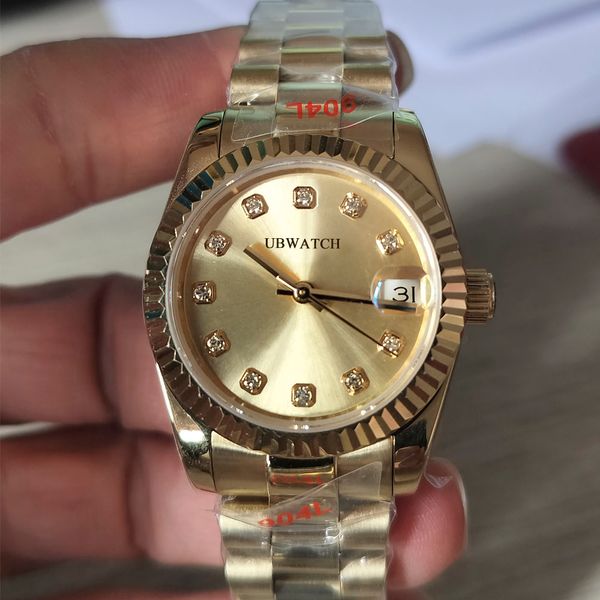 ST9 Automatic Sapphire Glass Yellow Gold 31MM Womens Wristwatches Black Dial Understated Luxury Ladies Watch blue