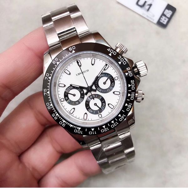 Quality Watch ST9 Steel All Subdials Working 40mm Automatic 3866 Mechanical Movement Sapphire Glass Mens Ceramic Bezel Silver Dial Watches