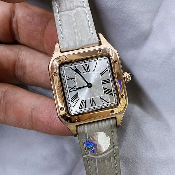 New Quartz Battery Power Squar Stainless Steel Watches Stainless Steel Wristwatches Leather strap Womens ladies Watch cc1 Movement Rose Gold