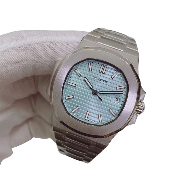 40MM P1 Automaitc Mechanical Lignt Striped Dial Mens Watches Glass Back Wear Resistant Sapphire Crystal Silver Stainless Steel Man Wristwatches